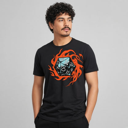 Flaming Dice T-Shirt for D&D Players