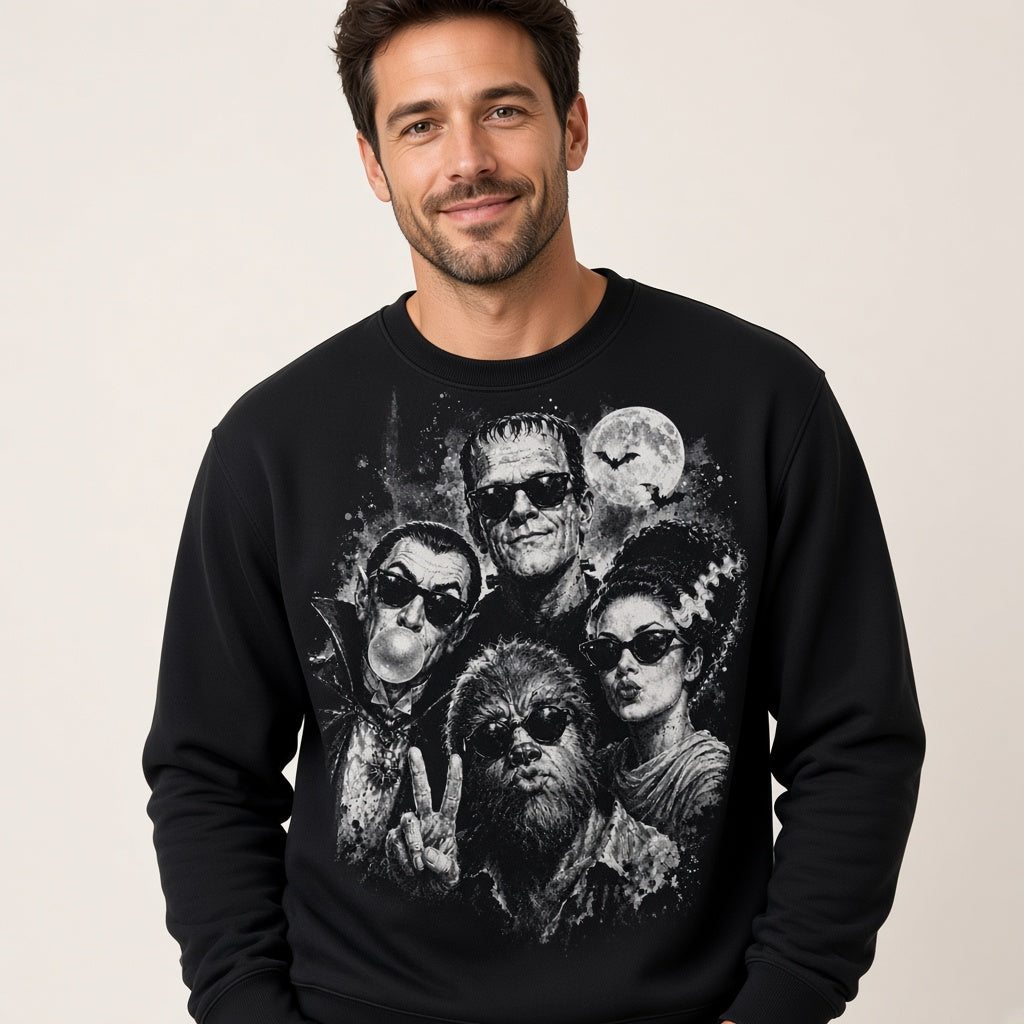 Retro Halloween Monster Selfie Frankenstein Werewolf Dracula Funny Sweatshirt