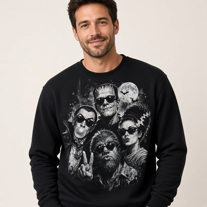 Retro Halloween Monster Selfie Frankenstein Werewolf Dracula Funny Sweatshirt