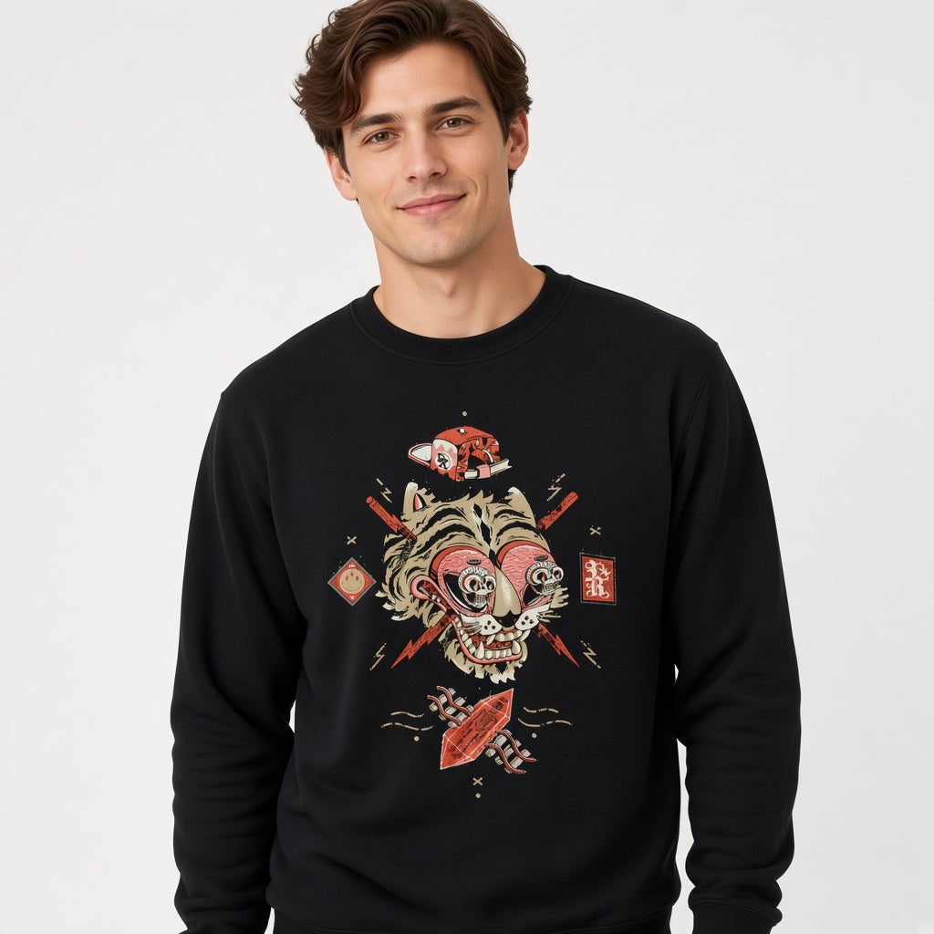 Crazy tiger sweatshirt, funny sweatshirt, graphic shirts, unisex tshirt, printed sweatshirt