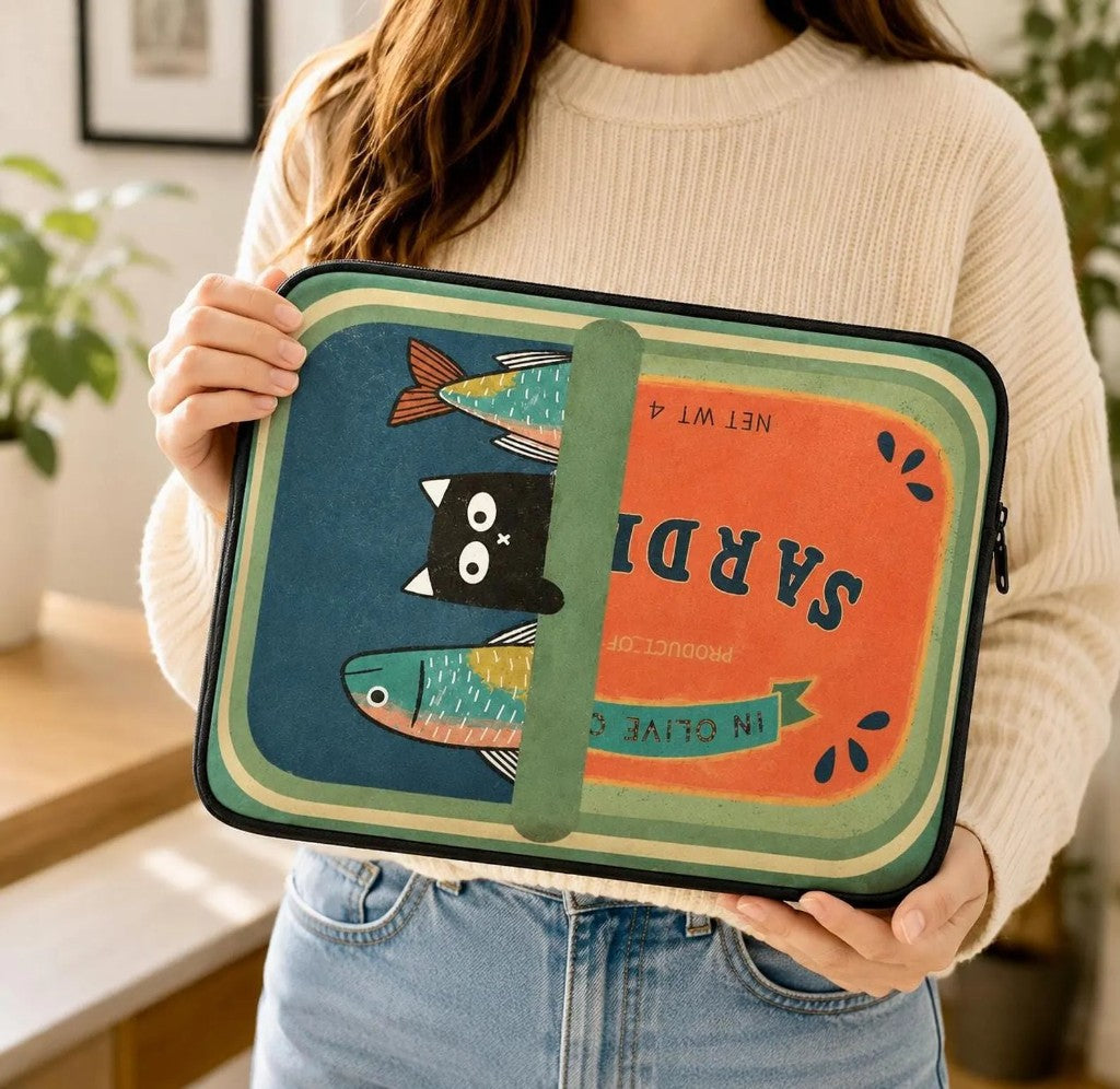 Laptop Sleeve with a Cat in a Sardine Can