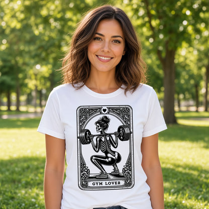 Funny Gym Lover T-Shirt with a Squatting Skeleton