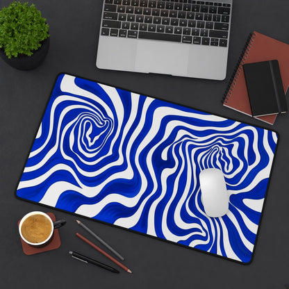 Blue and White Liquid Swirl Abstract Desk Mat