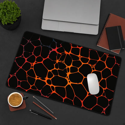 Black and Orange Glowing Lava Cell Abstract Desk Mat