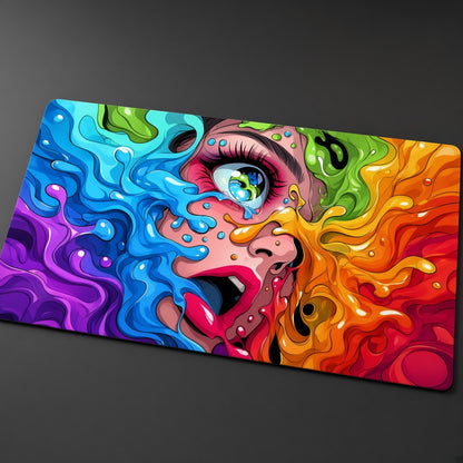 Colorful Paint Drip Pop Art Face Desk Mat