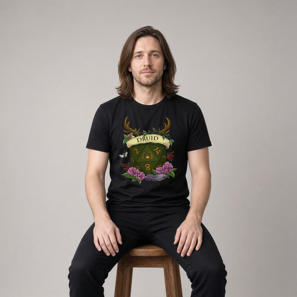 Floral Druid Dice Crest T-Shirt for D&D Players