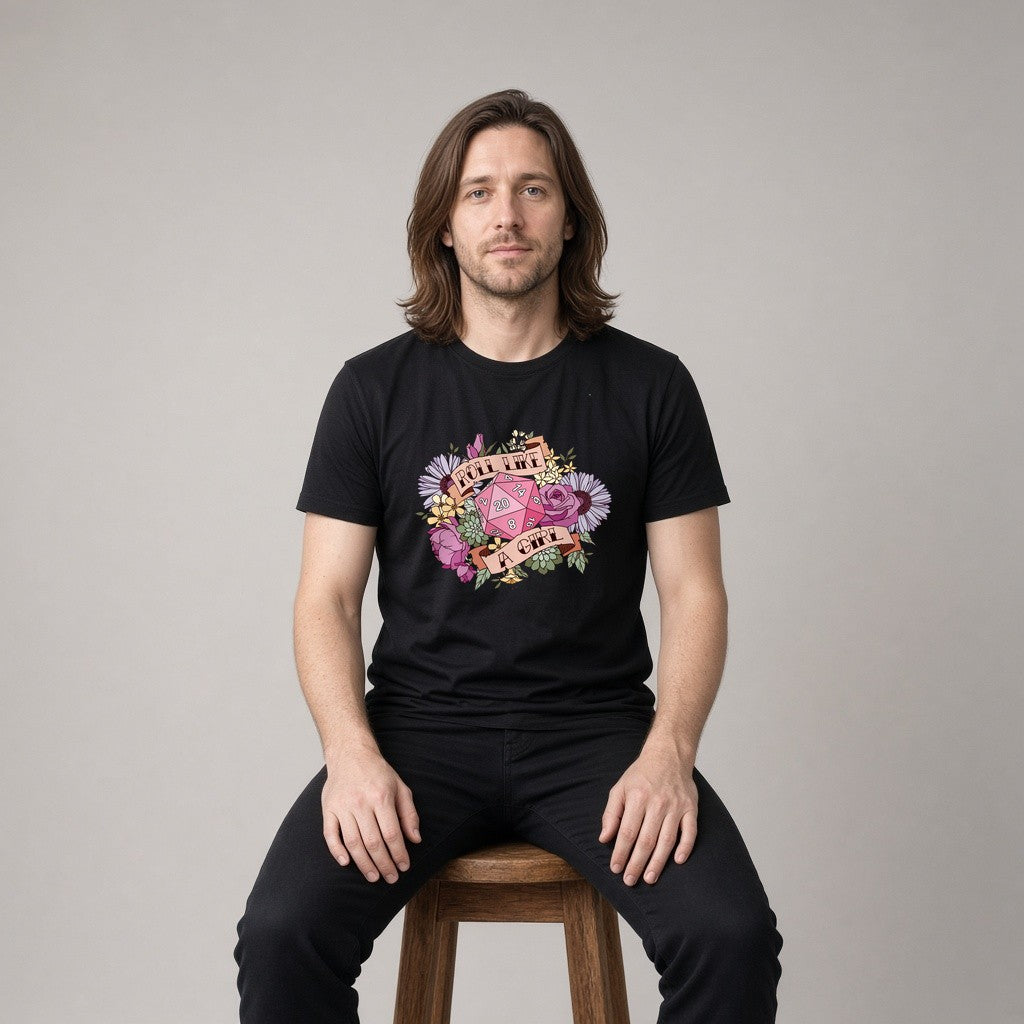 Roll Like a Girl Dice T-Shirt for D&D Players