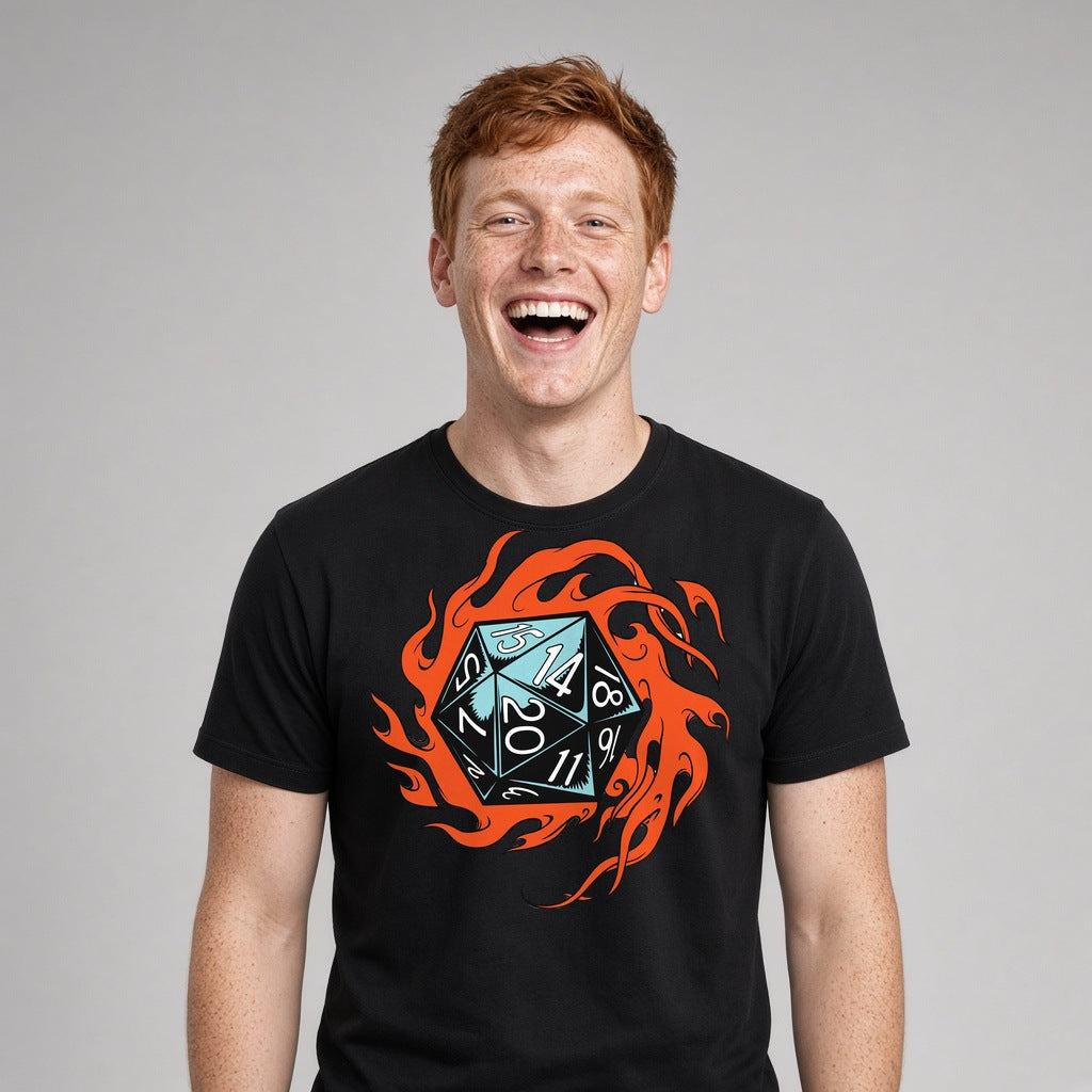 Flaming Dice T-Shirt for D&D Players