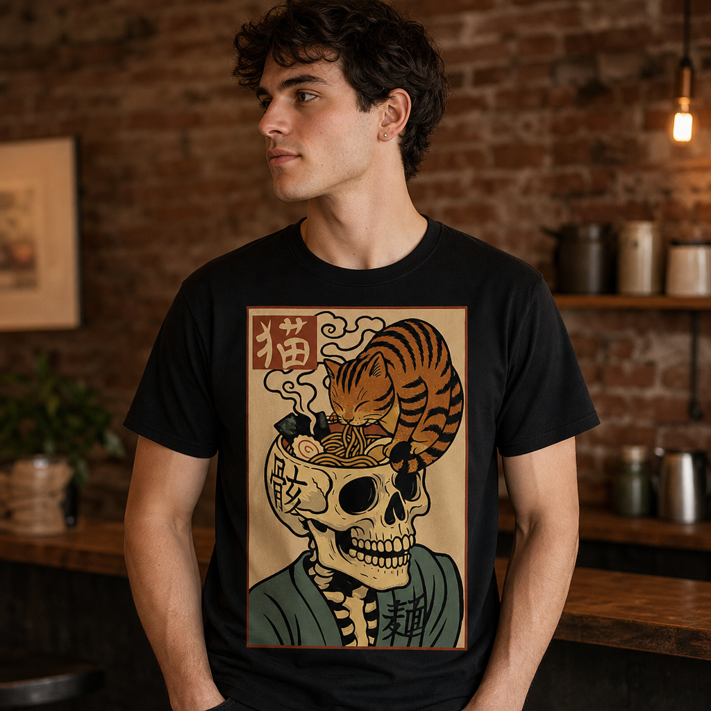 Cat Ramen Skull T-Shirt