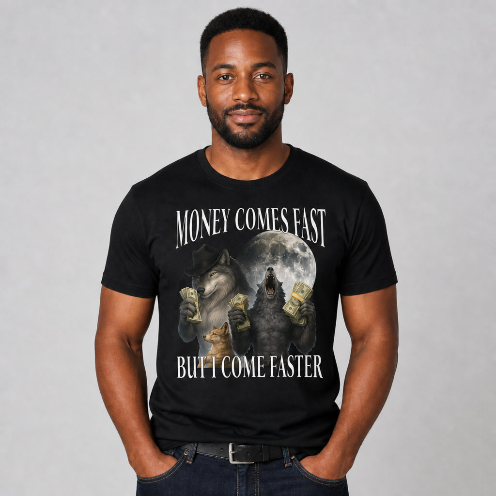 Money Comes Fast But I Come Faster Cringe Werewolf Meme T-Shirt