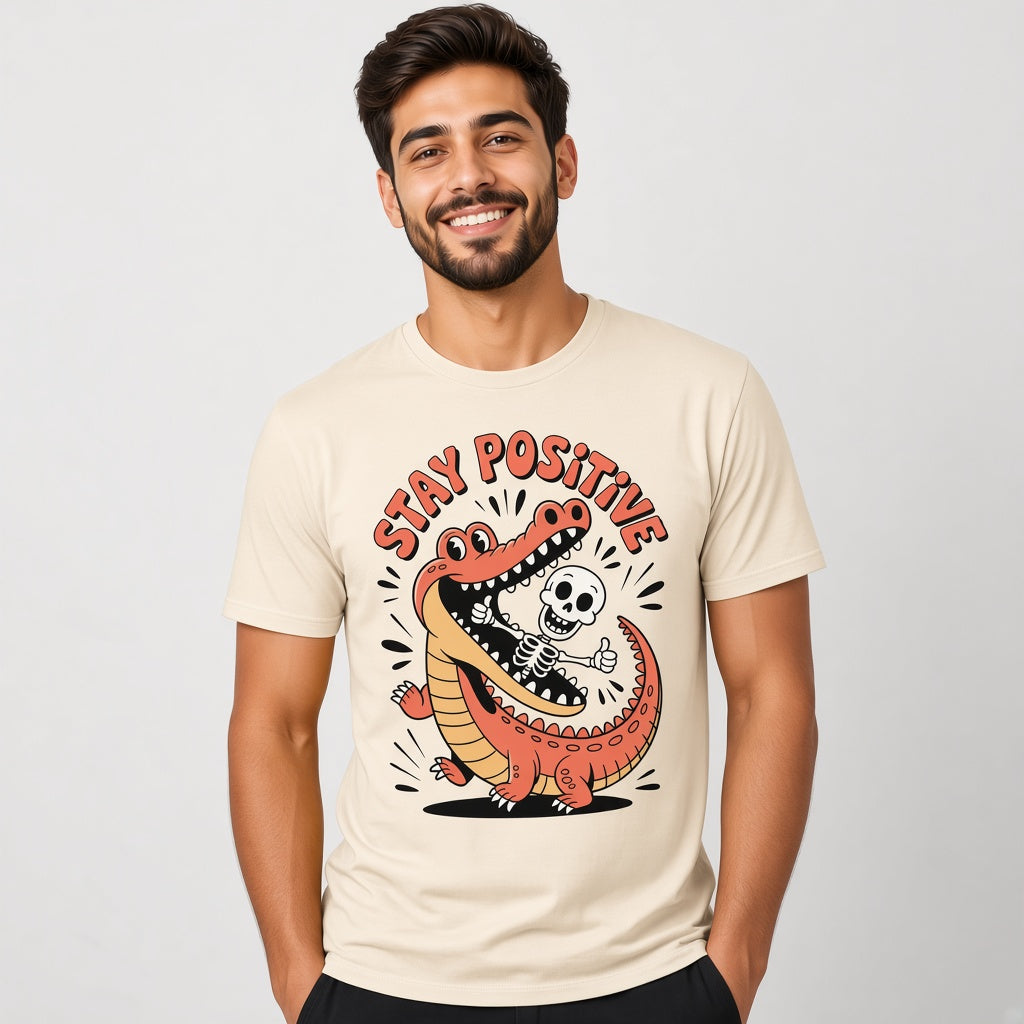 Stay Positive Funny Alligator Skeleton T-Shirt