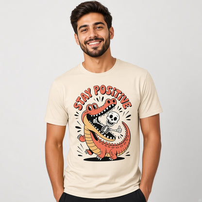 Stay Positive Funny Alligator Skeleton T-Shirt