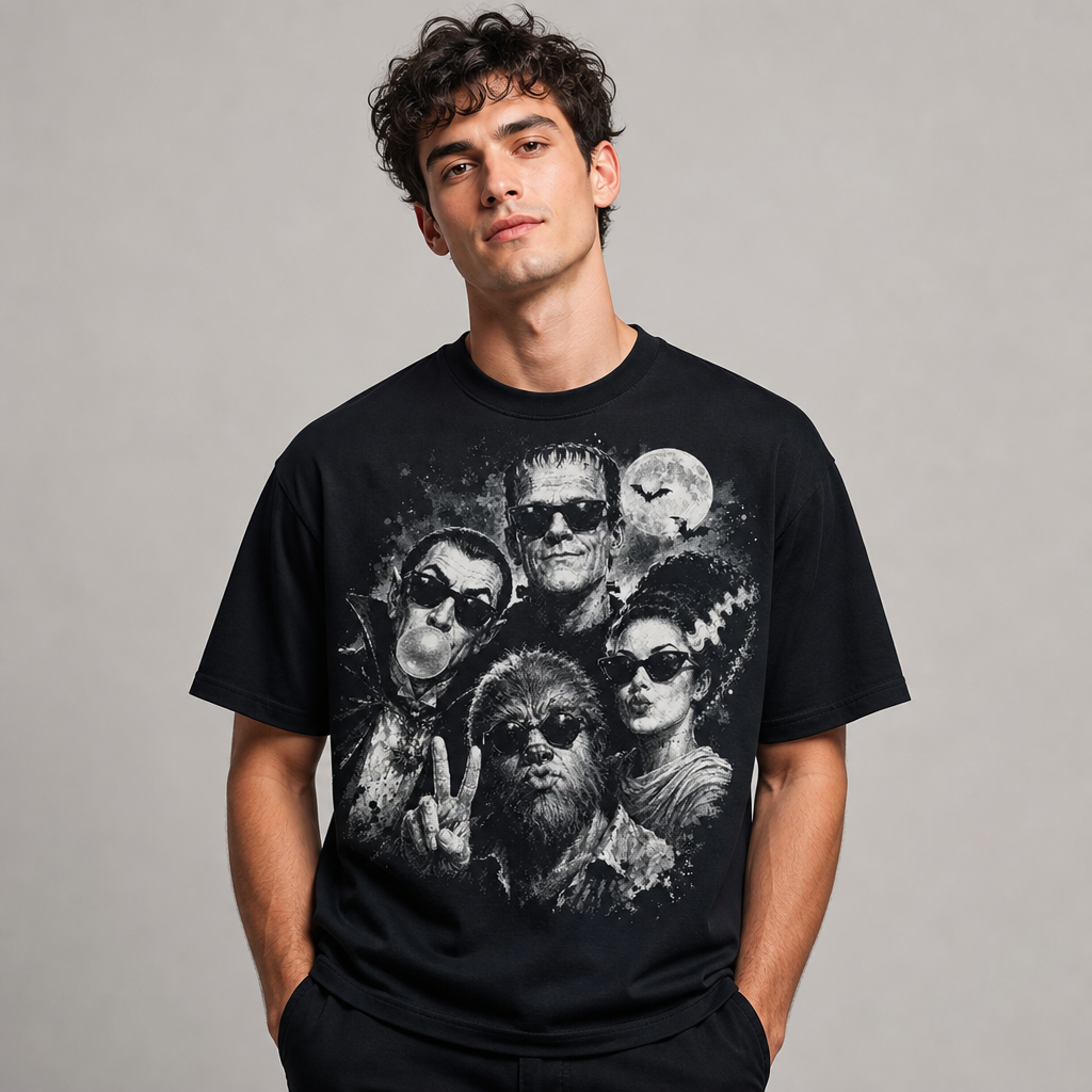 Retro Halloween Monster Selfie Frankenstein Werewolf Dracula Funny T-Shirt