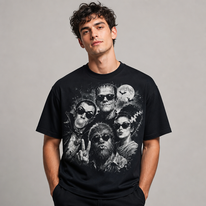 Retro Halloween Monster Selfie Frankenstein Werewolf Dracula Funny T-Shirt
