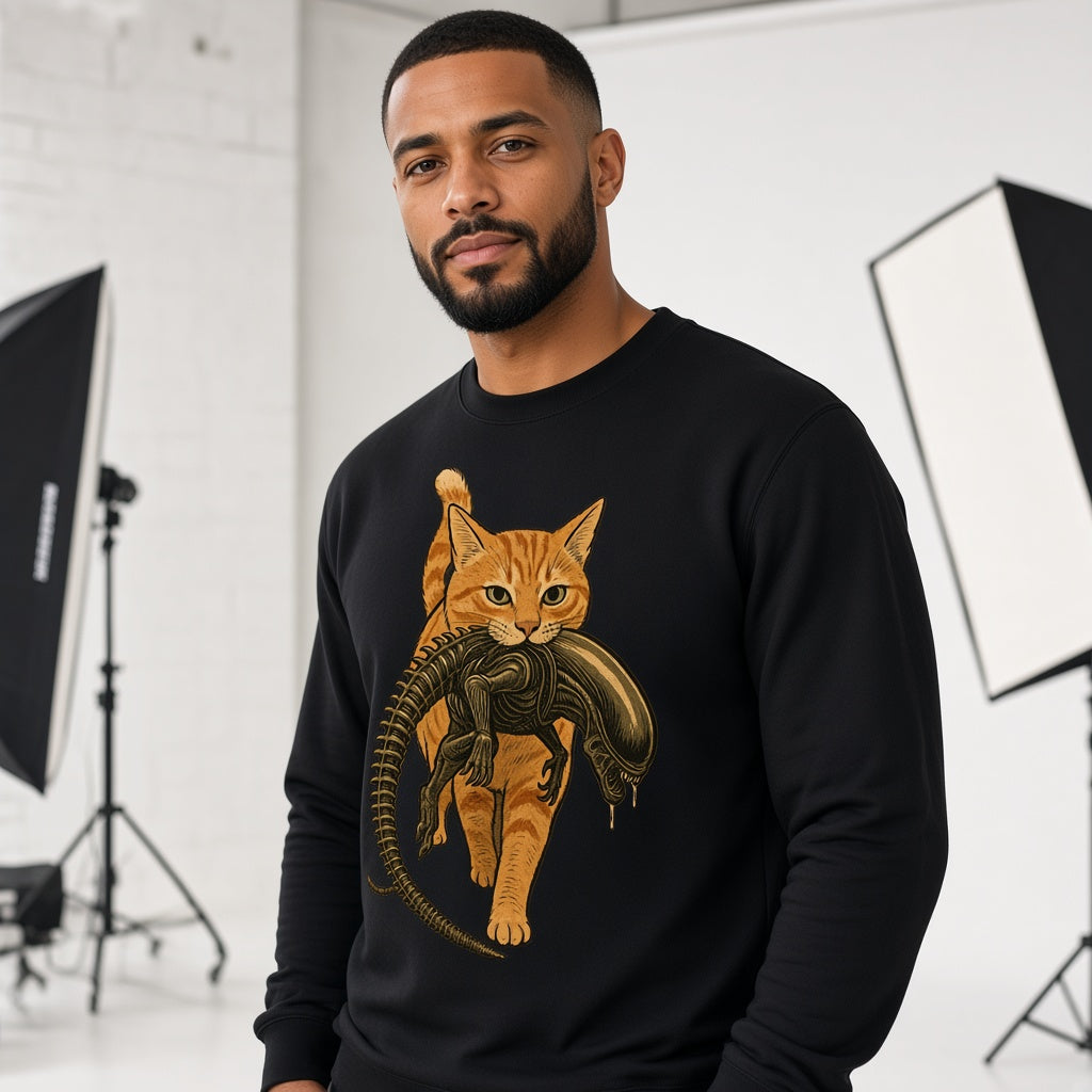 Funny Orange Cat Carrying an Alien Space Monster Sweatshirt