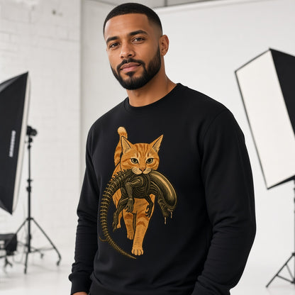 Funny Orange Cat Carrying an Alien Space Monster Sweatshirt