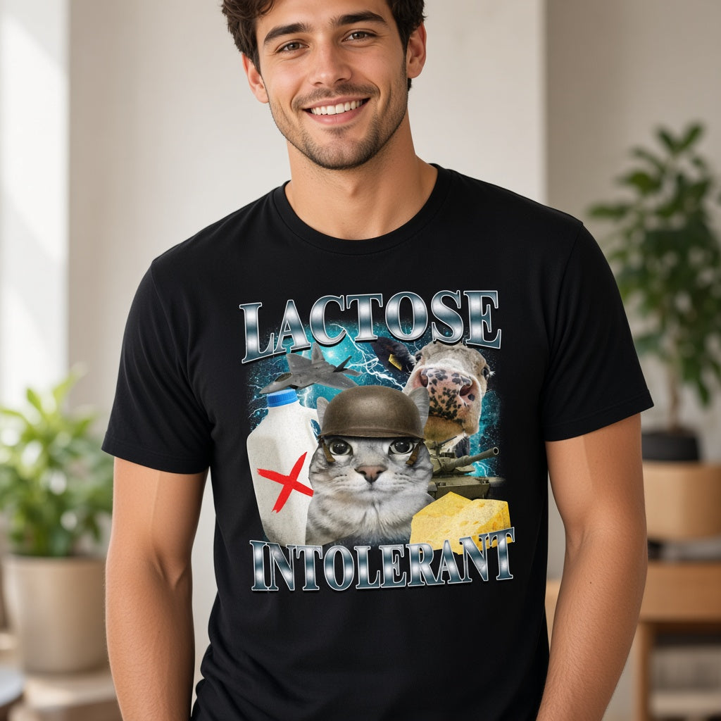 Lactose Intolerant Funny Cat Graphic T-Shirt