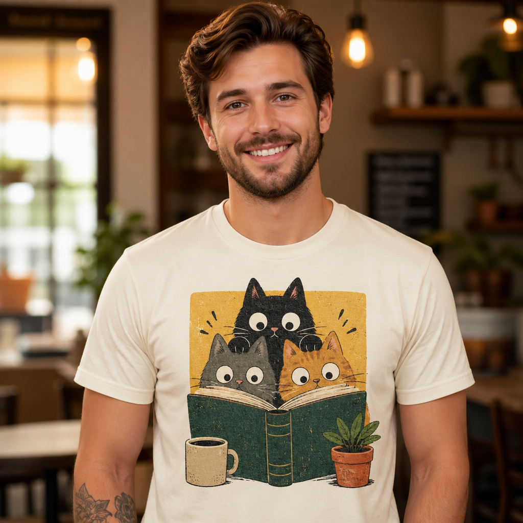 Retro Reading Cats T-Shirt