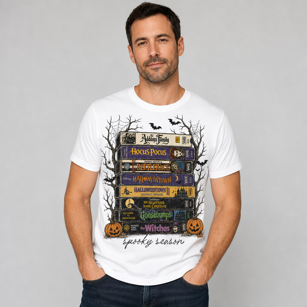 Spooky Season Halloween VHS Movie Stack T-Shirt