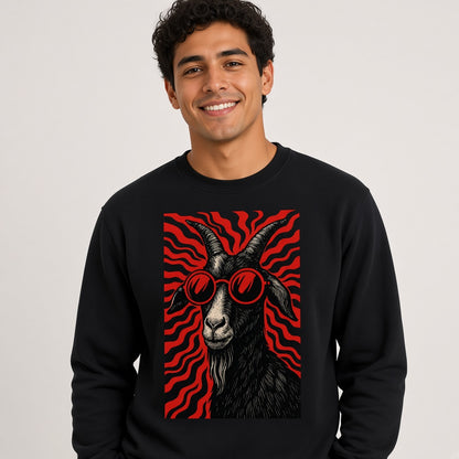 Cool Goat in Red Sunglasses Retro Sweatshirt