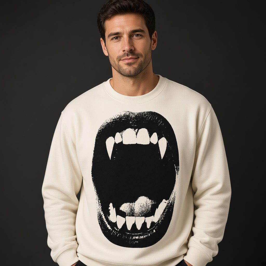 Vampire Fangs Scream Mouth Funny Halloween Sweatshirt