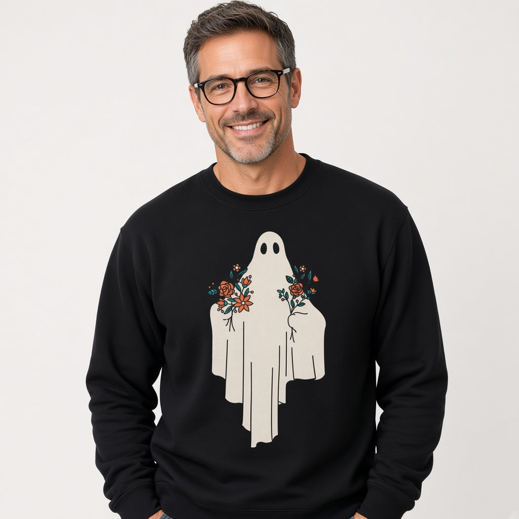Ghost with flowers sweatshirt, funny sweatshirt, graphic shirts, unisex tshirt, printed sweatshirt