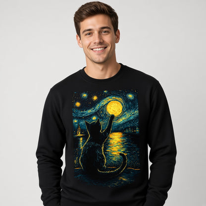 Starry Night with a Cat: Vincent van Gogh Style Sweatshirt