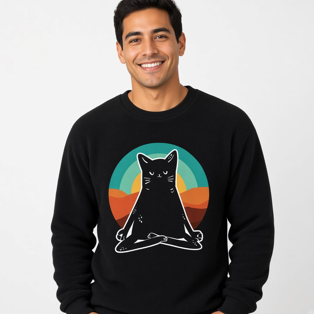 Black Cat in Yoga Position Retro Sweatshirt, Funny Unisex sweatshirt