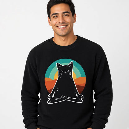 Black Cat in Yoga Position Retro Sweatshirt, Funny Unisex sweatshirt