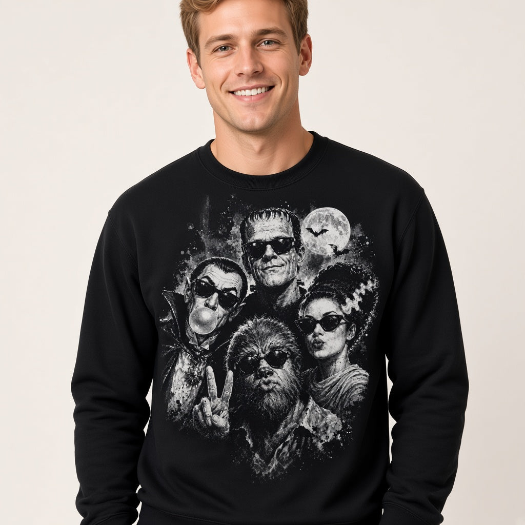 Retro Halloween Monster Selfie Frankenstein Werewolf Dracula Funny Sweatshirt
