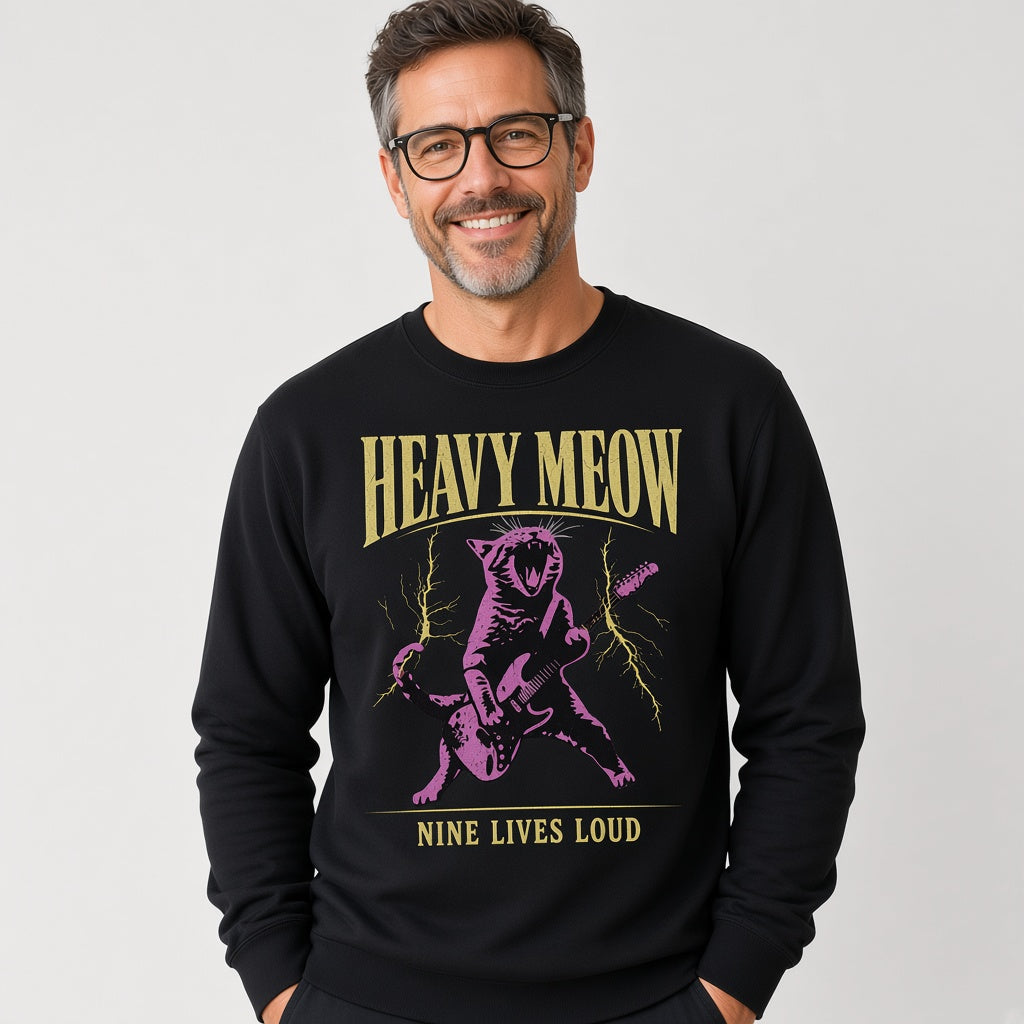Funny Purple Cat Playing an Electric Guitar Sweatshirt