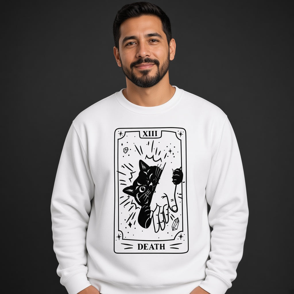 Funny Death Tarot Sweatshirt with a Black Cat