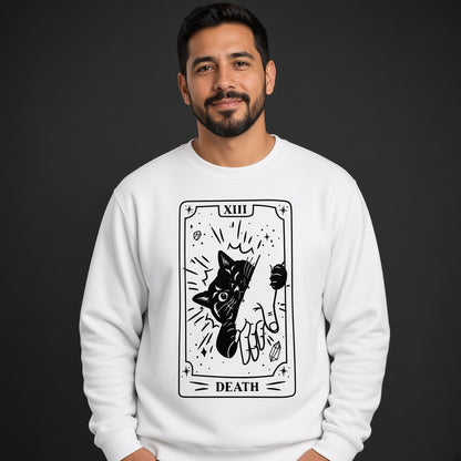 Funny Death Tarot Sweatshirt with a Black Cat