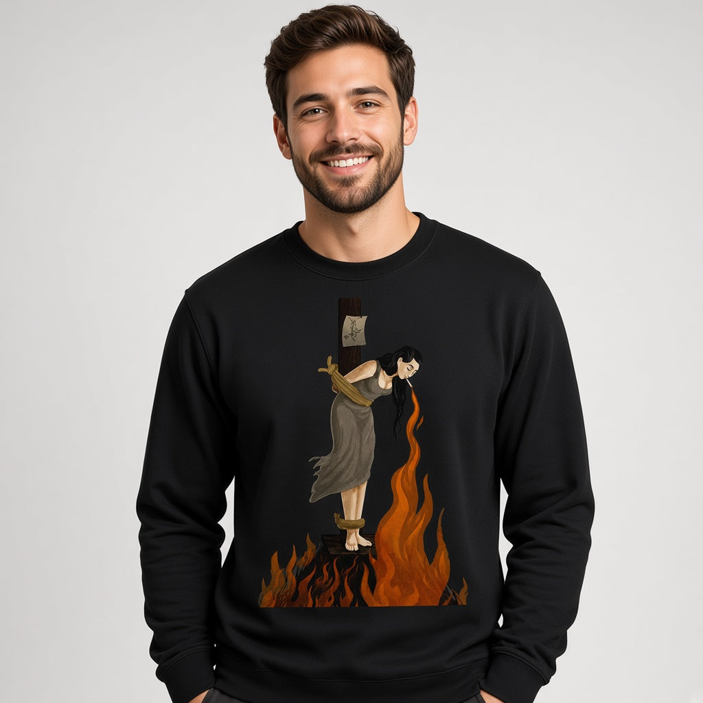 Witch Lighting a Cigarette at the Stake Sweatshirt