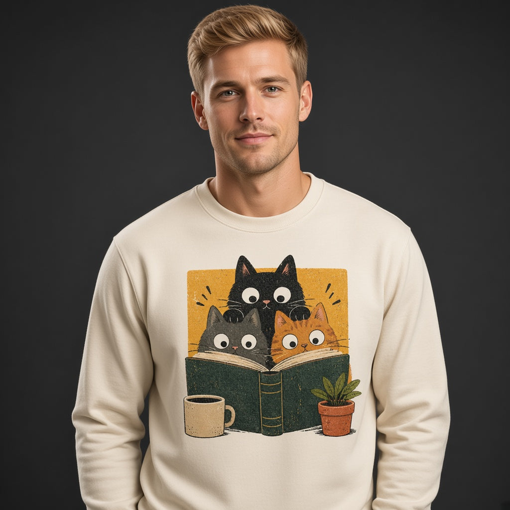 Retro Reading Cats Sweatshirt
