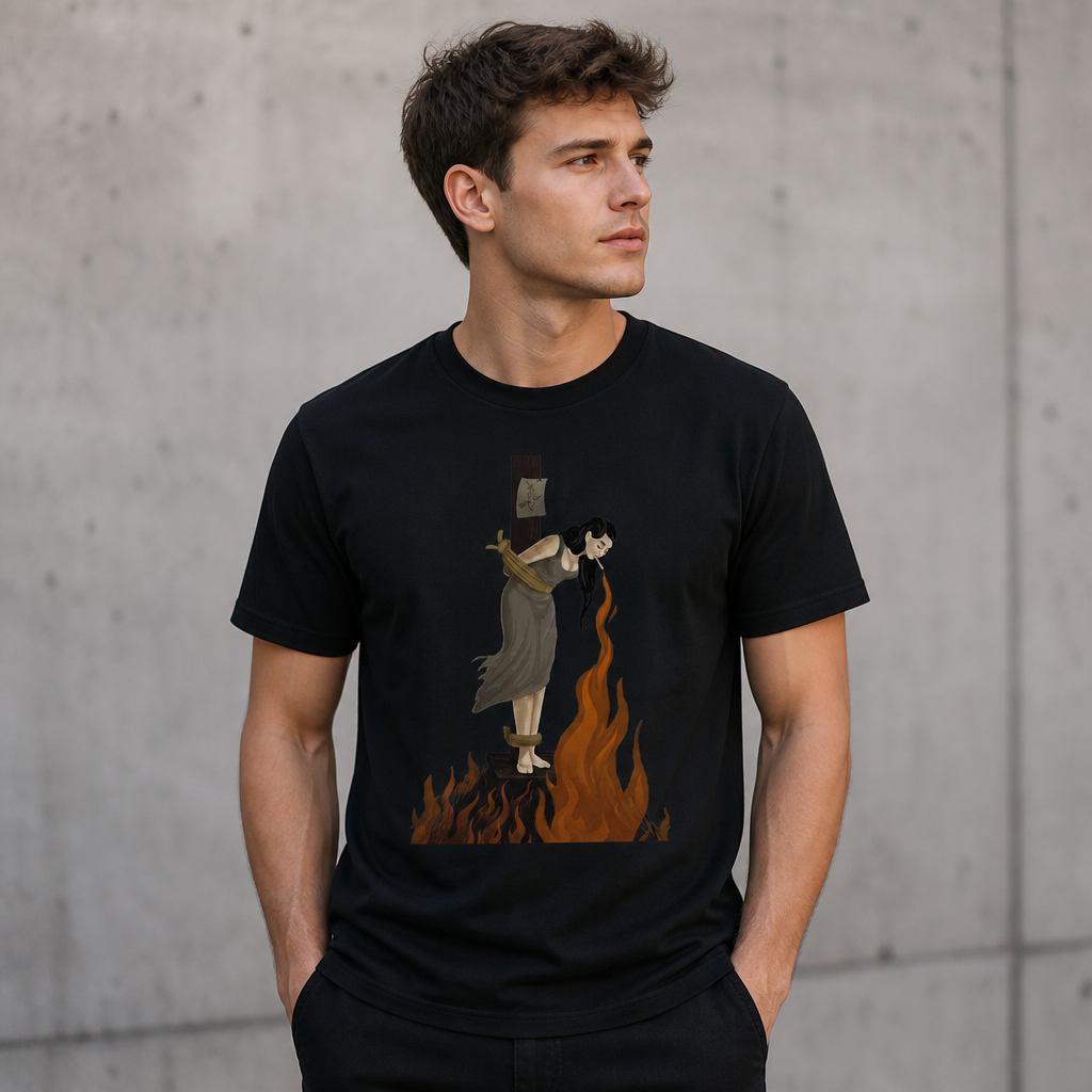 Witch Lighting a Cigarette at the Stake T-Shirt