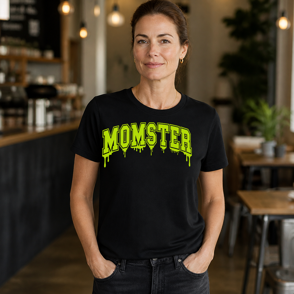 Neon Momster Scary Graphic Print Halloween Funny T-Shirt
