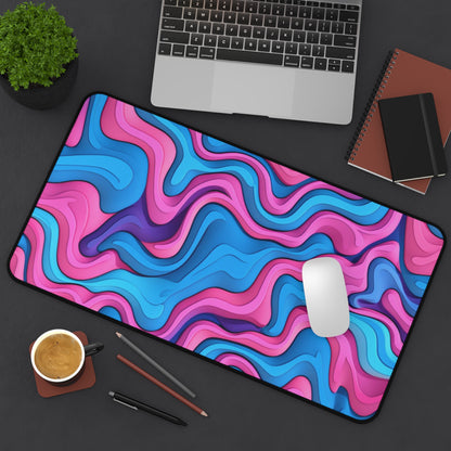 Abstract Pink Blue Waves Desk Mat
