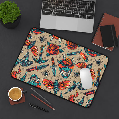 Vintage tattoos Desk Mat, Gaming keyboard mat, mousepad large, XXL extended deskpad mouse pad