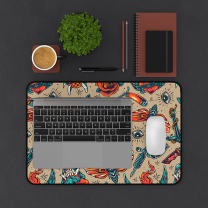 Vintage tattoos Desk Mat, Gaming keyboard mat, mousepad large, XXL extended deskpad mouse pad