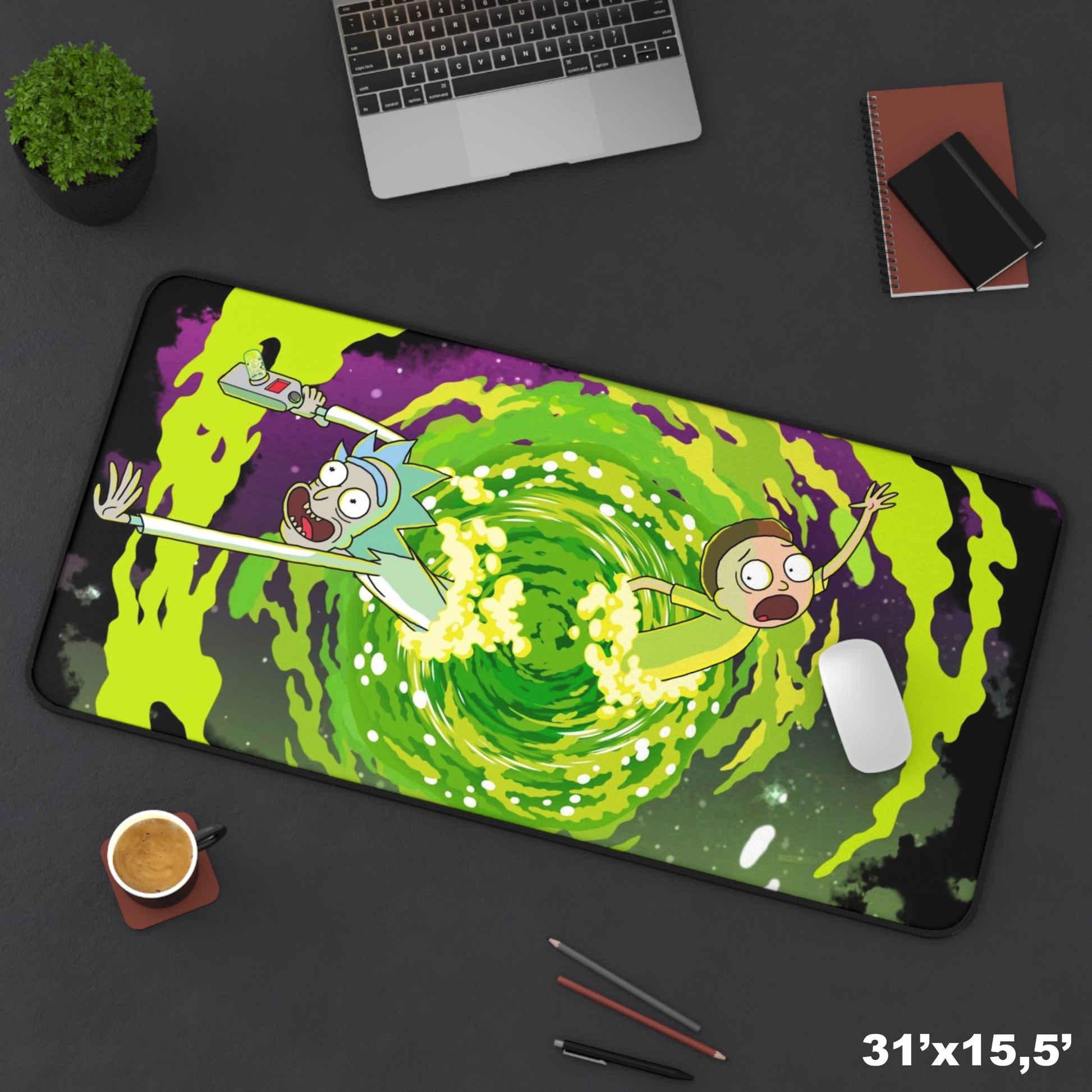 Rick and Morty portal Desk Mat, Gaming keyboard matt, mousepad large, XXL extended deskpad mouse pad - Bold Print