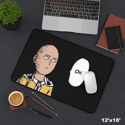 Ok black Desk Mat, Gaming keyboard matt, Anime one punch man mousepad large, XXL extended deskpad mouse pad - Bold Print