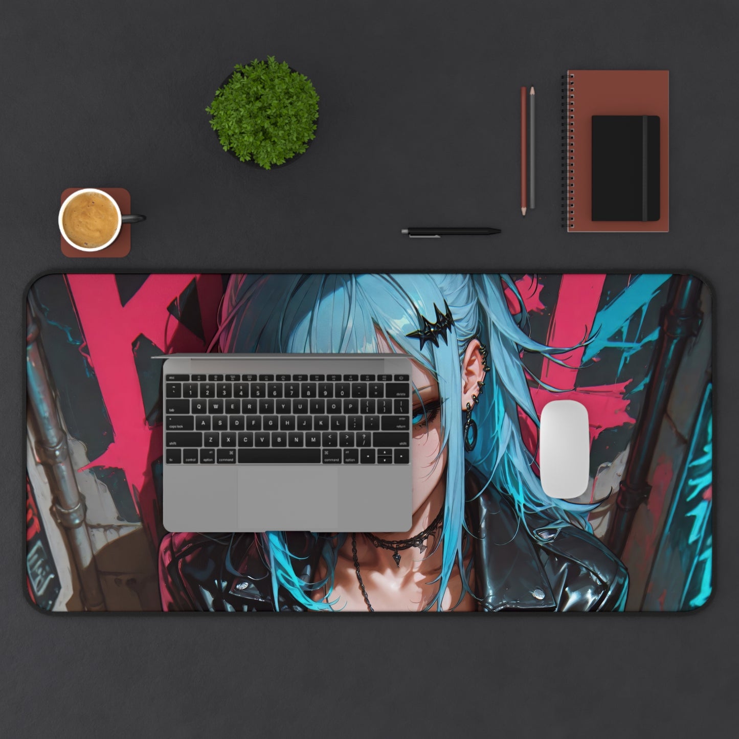 Anime Girl Blue Hair Gaming Desk Mat