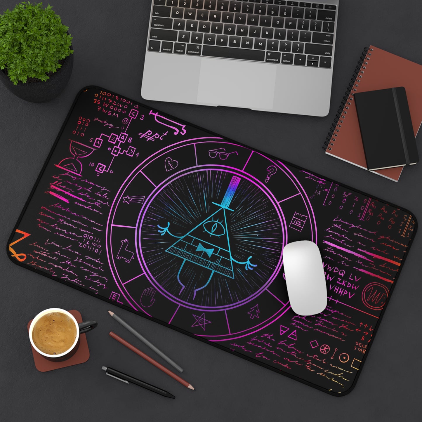 Neon Bill Cipher Desk Mat, Gravity Falls gaming mouse mat, Keyboard or Laptop Gaming Desk Pad, anime large mousepad , XXL deskpad