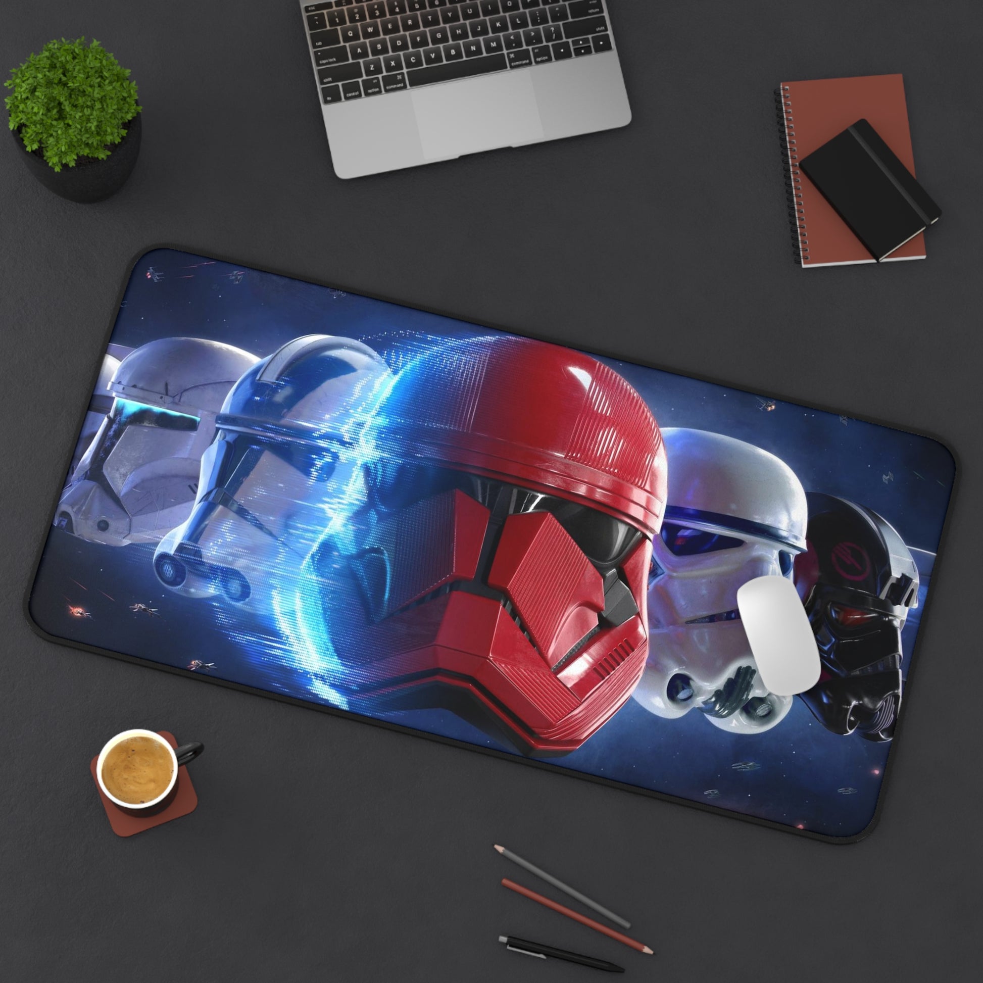 Stormtrooper helmets Desk Mat, Gaming keyboard matt, mousepad large, XXL extended deskpad mouse pad - Bolt Print