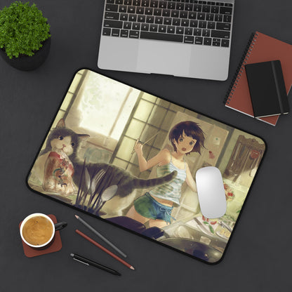 Anime girl and cat Desk Mat, deskmat xl, Gaming keyboard matt, mousepad large, XXL extended deskpad mouse pad, large gaming mousepad - Bolt Print