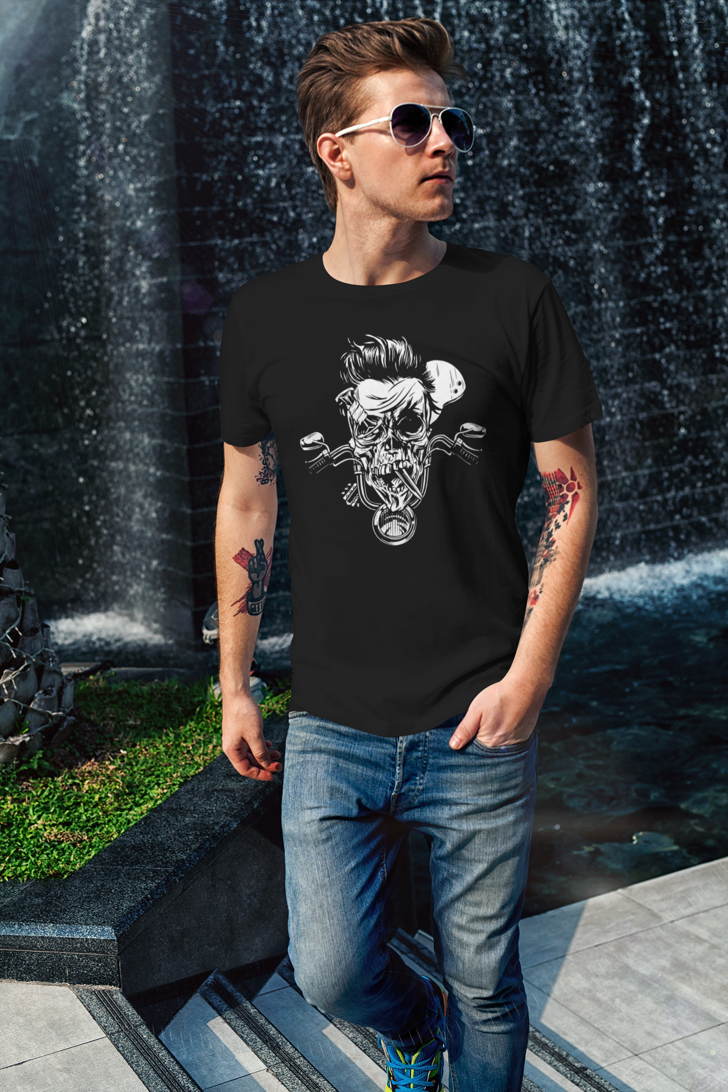 Rocker biker skeleton T-shirt, funny t-shirt, graphic shirts, unisex tshirt, printed T-shirt - Bold Print