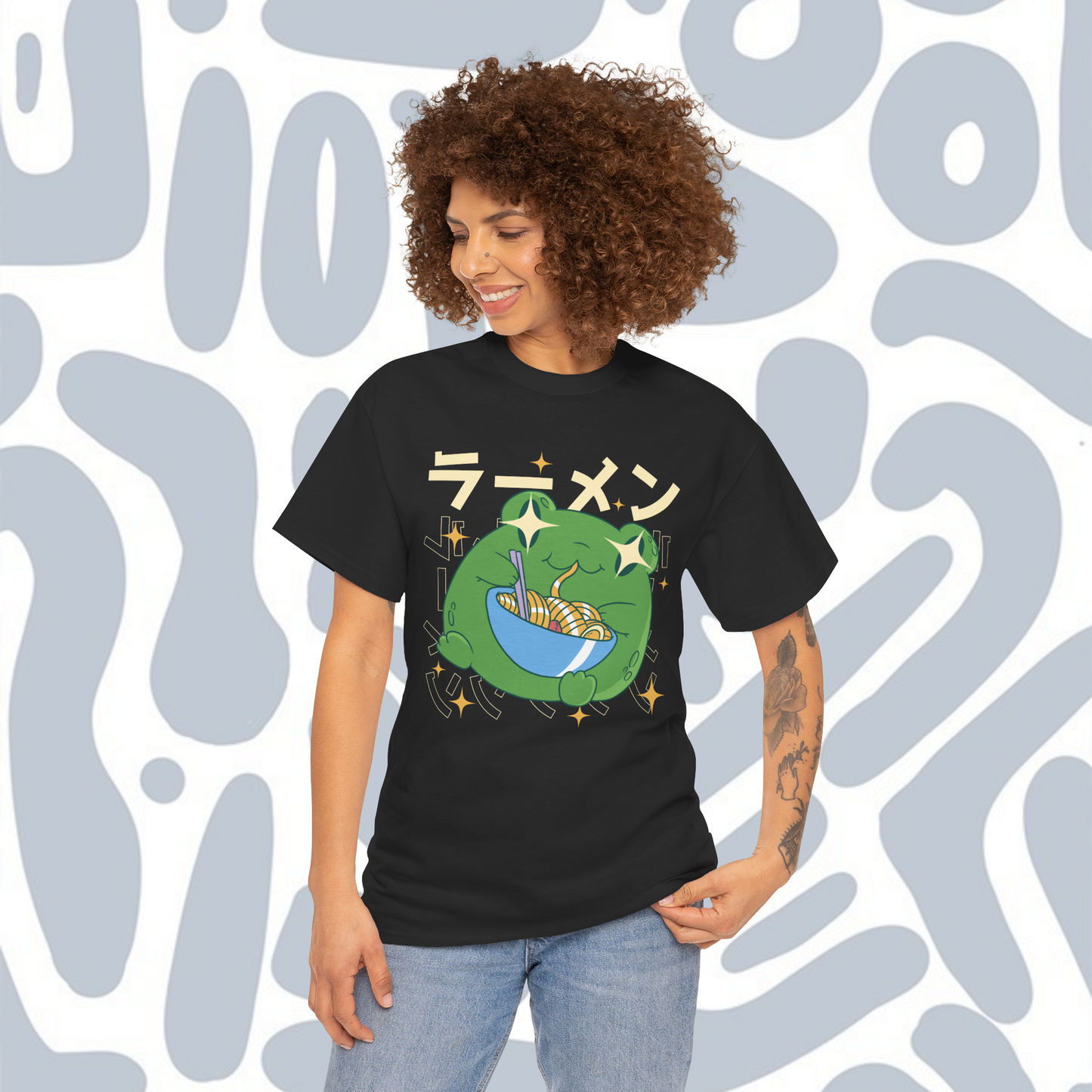 T-shirt Kawaii frog eating ramen