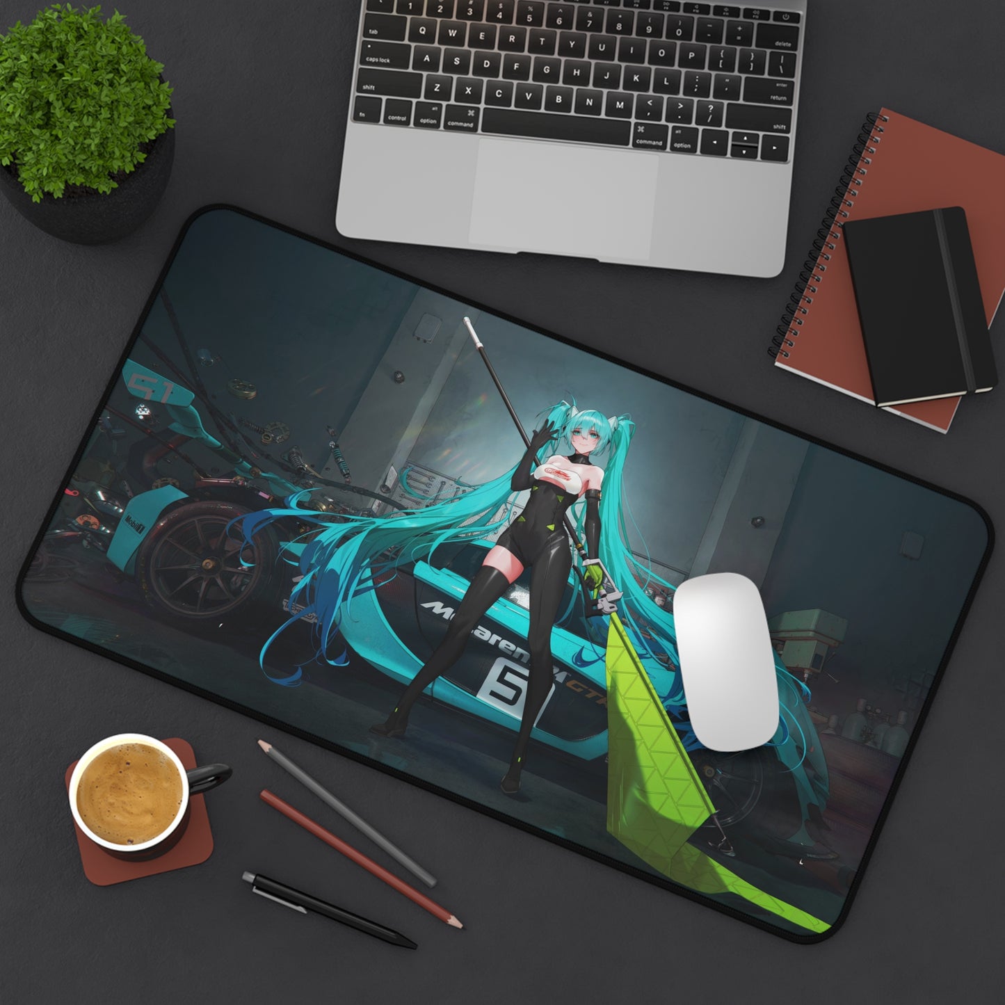 Hatsune Miku and Mclaren GTR Desk Mat, Anime Gaming keyboard mat, XXL mousepad