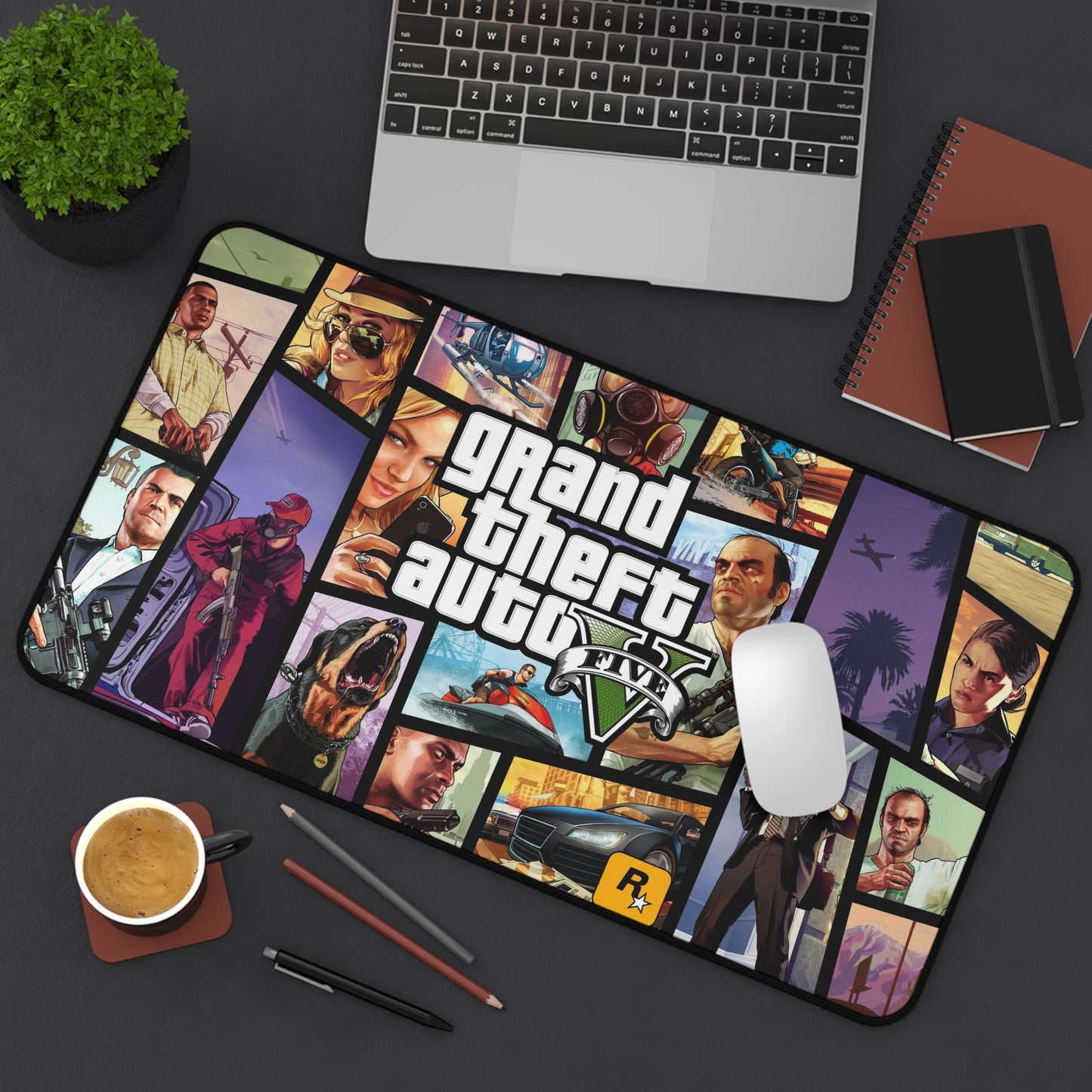 GTA5 Desk Mat, Gaming keyboard matt, mousepad large, XXL extended deskpad mouse pad - Bold Print